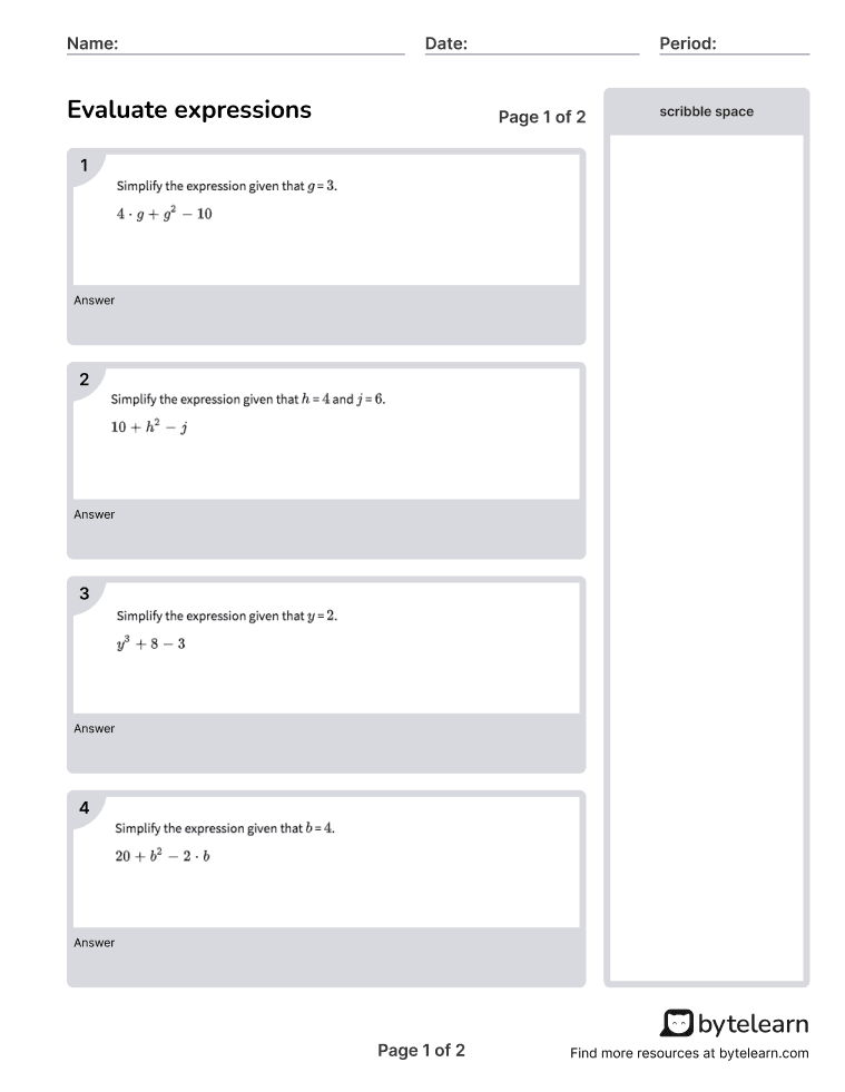 Evaluate Expressions Worksheets Pdf 6eea2c 6th Grade Math 4783