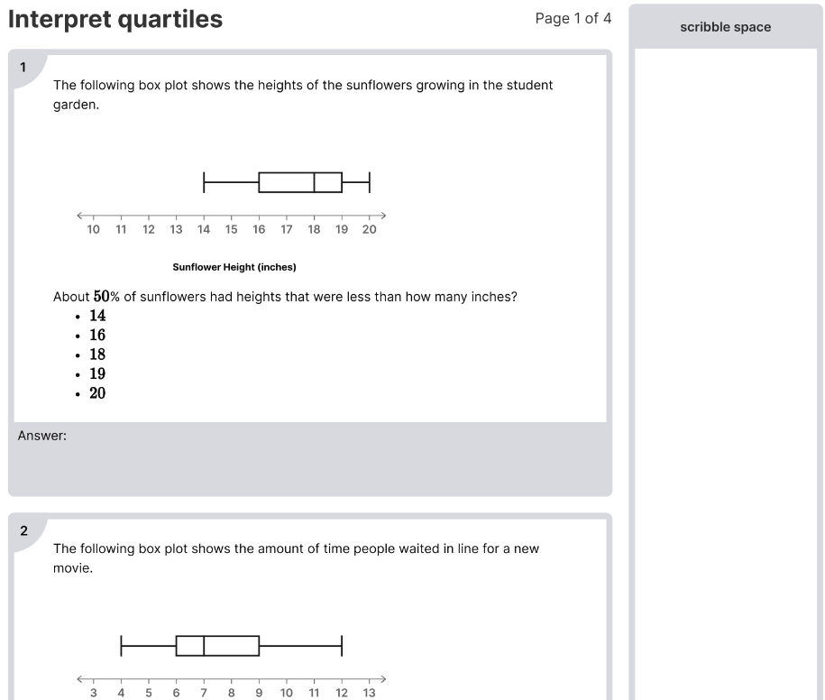 Interpret Quartiles Worksheets PDF (6 NS C 8): 6th Grade Math