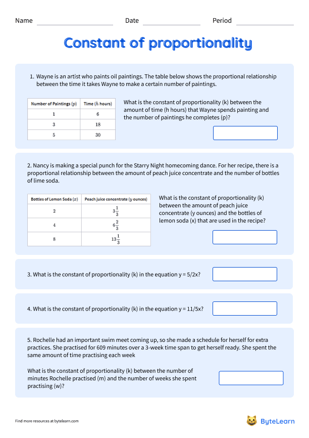 Find Constant Of Proportionality Worksheets Pdf 7rpa2b 7th Grade Math 4662